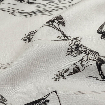 Black and White Classic Toile de Jouy Viscose Batiste Detail