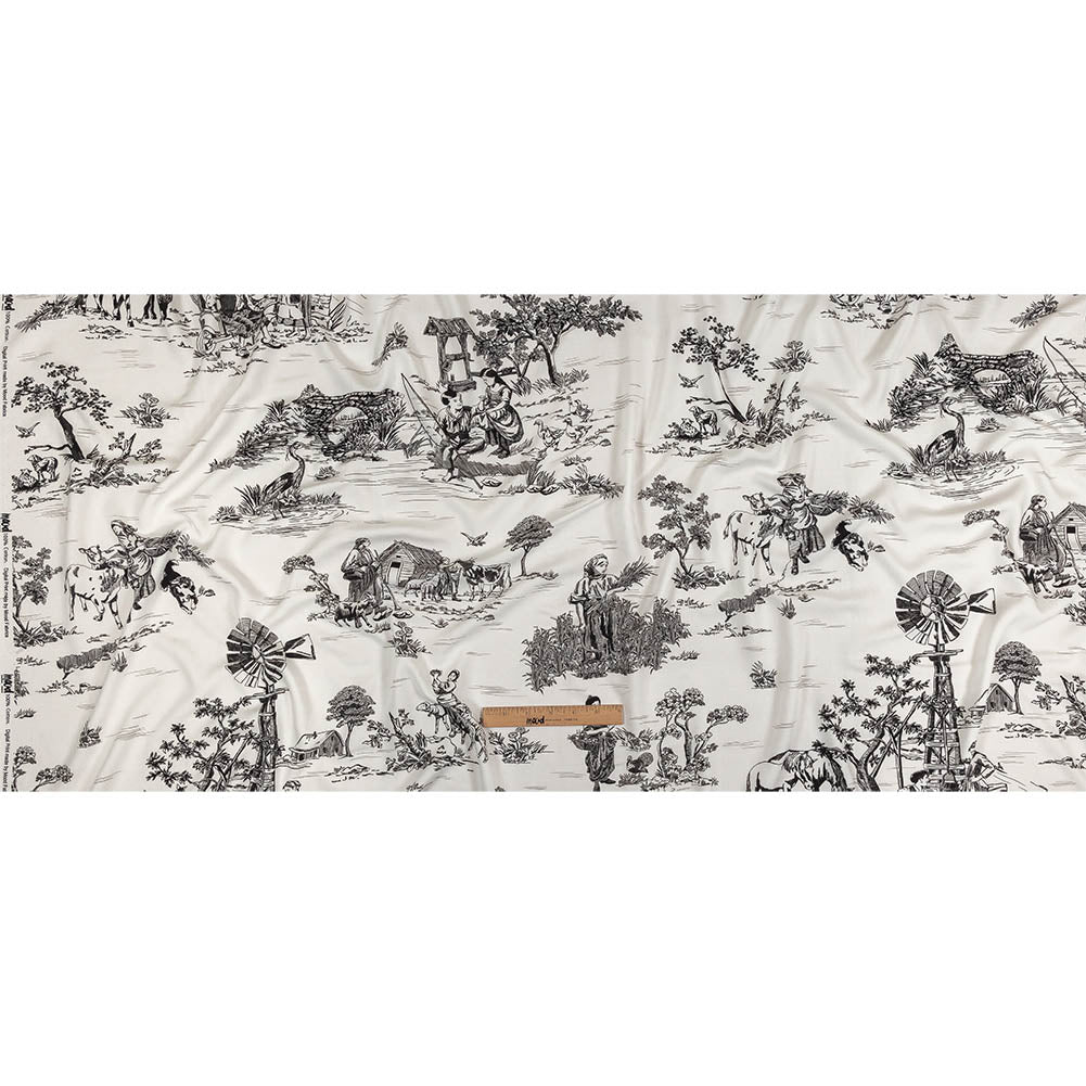 Black and White Classic Toile de Jouy Viscose Batiste Full