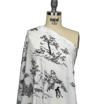 Black and White Classic Toile de Jouy Viscose Batiste Drape