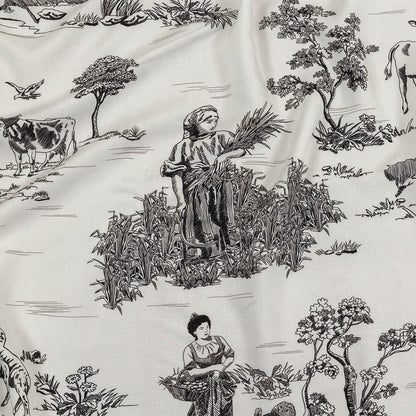 Black and White Classic Toile de Jouy Viscose Batiste