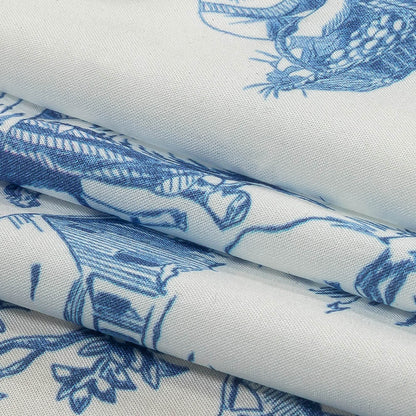 Cobalt and White Classic Toile de Jouy Viscose Batiste Folded