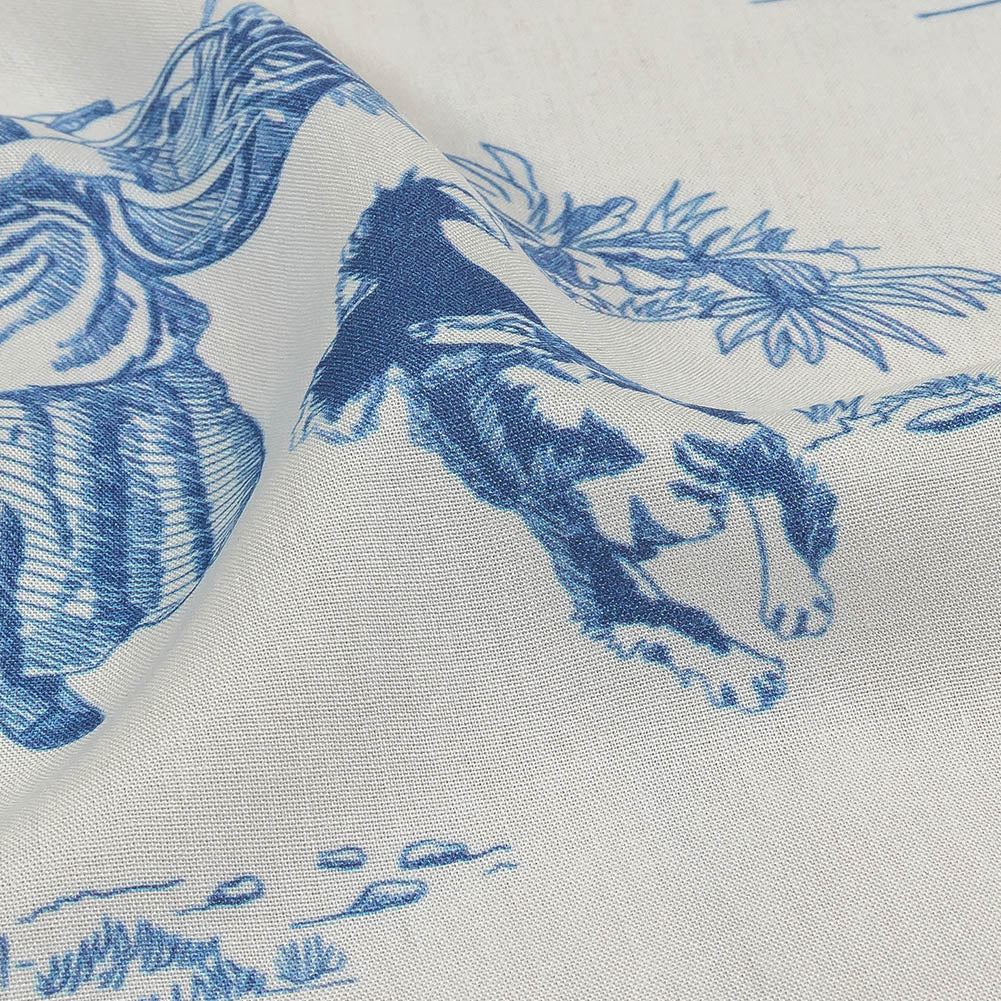Cobalt and White Classic Toile de Jouy Viscose Batiste Detail