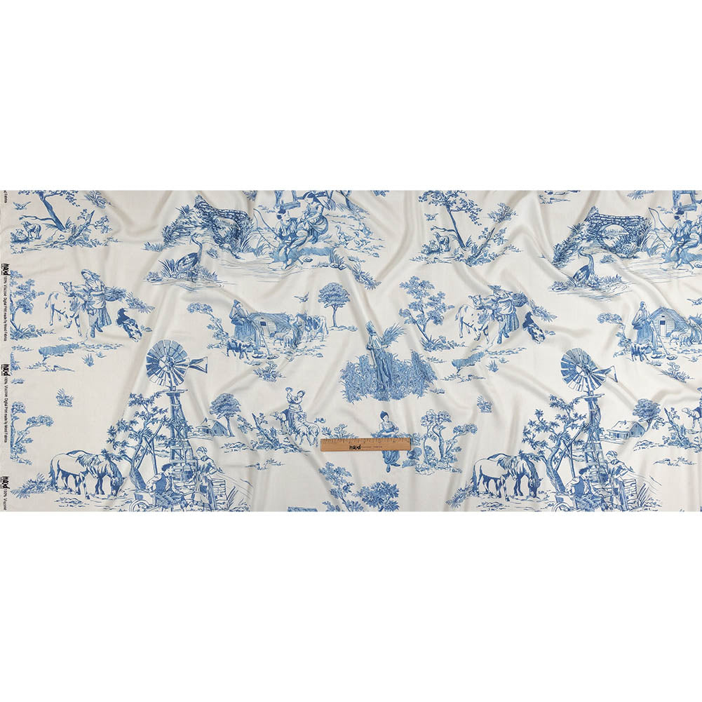 Cobalt and White Classic Toile de Jouy Viscose Batiste Full