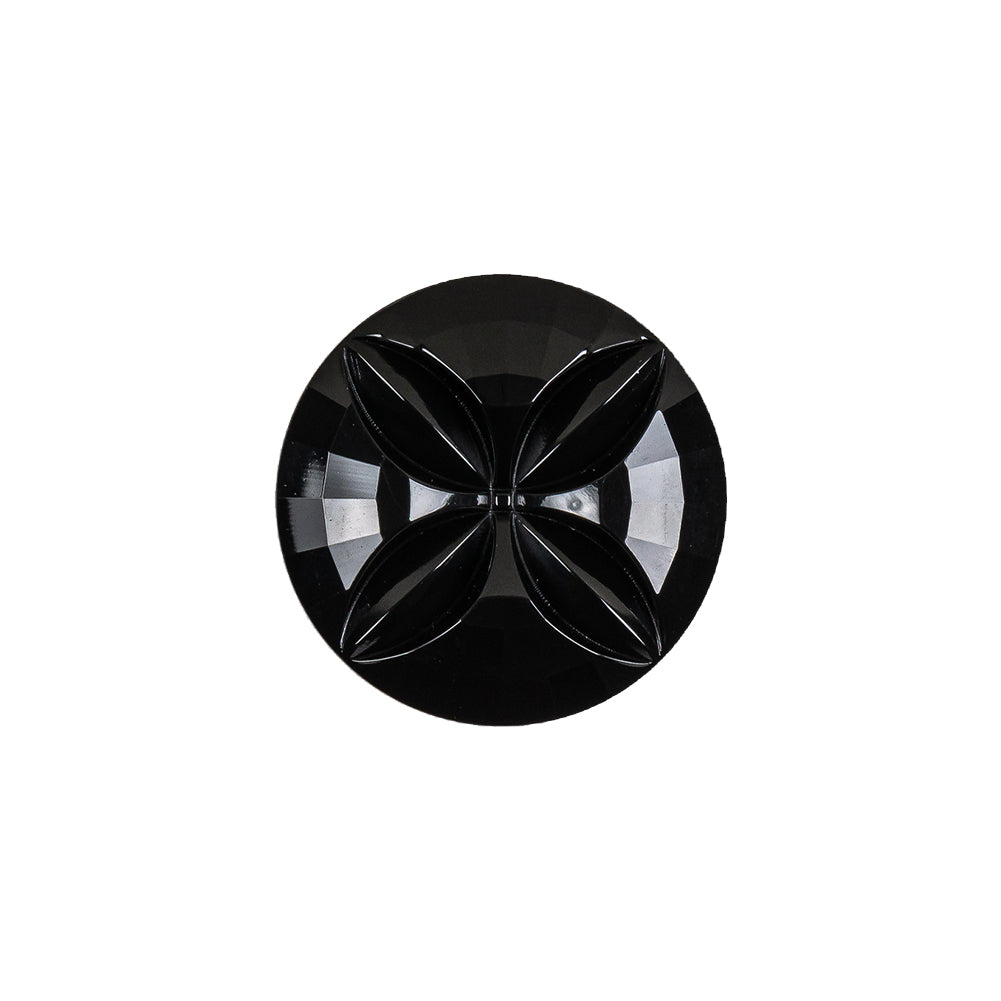 Italian Black Floral Etched Shank Back Button - 30L/19mm