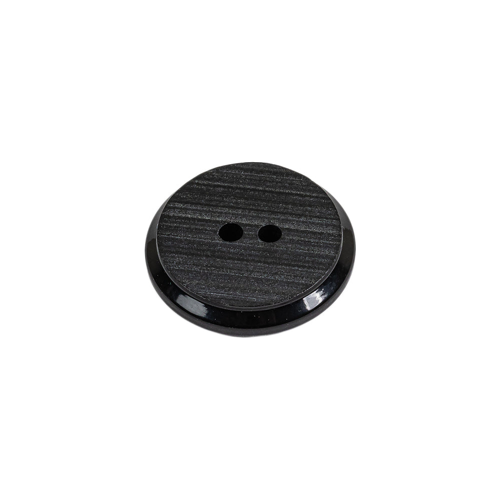 Black Ribbed 2-Hole Plastic Button - 28L/18mm Folded