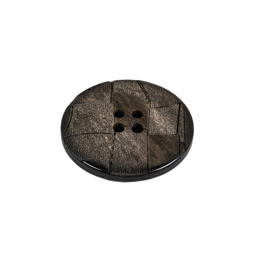 Black and Brown Mosaic Etched Low Convex 4-Hole Plastic Button - 36L/23mm Folded