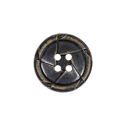 Antique Black Knotted Leather-Look 4-Hole Plastic Button - 32L/20mm