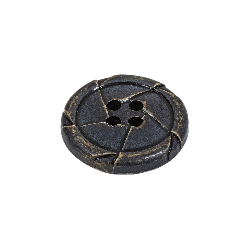 Antique Black Knotted Leather-Look 4-Hole Plastic Button - 36L/23mm Folded