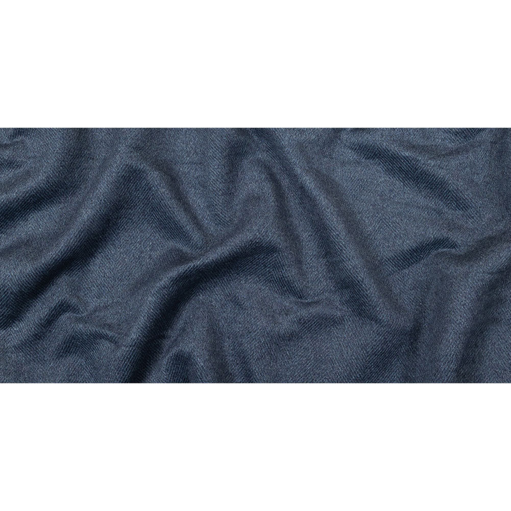 Heathered Blue Herringbone Brushed Double Cloth Cashmere Coating Full