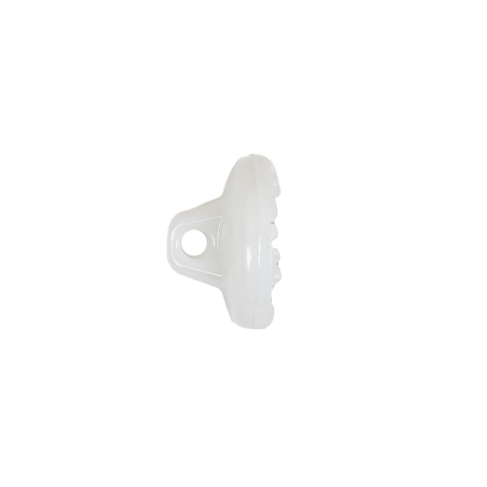 Italian White Concave Floral Molded Shank Back Plastic Button - 24L/15mm Folded