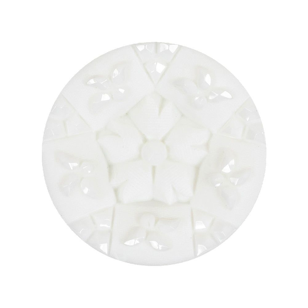 Italian White Concave Floral Molded Shank Back Plastic Button - 44L/28mm