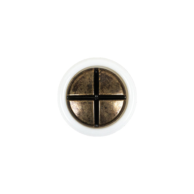 Italian White and Antique Bronze Plus Sign Plastic Shank Back Button - 25L/16mm