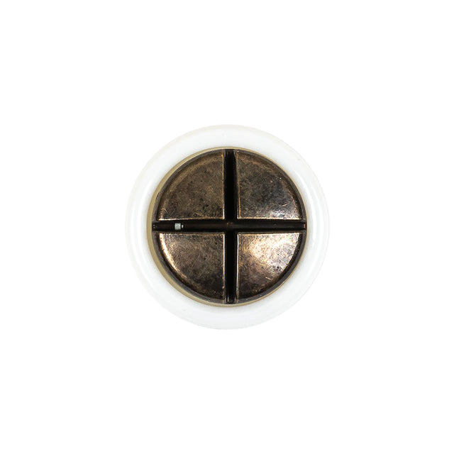 Italian White and Antique Bronze Plus Sign Plastic Shank Back Button - 30L/19mm