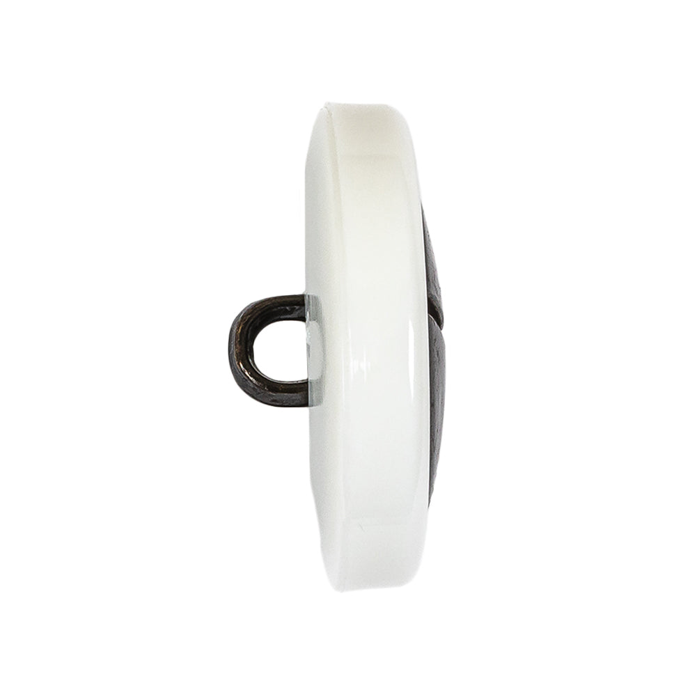 Italian White and Antique Bronze Plus Sign Plastic Shank Back Button - 44L/28mm Folded
