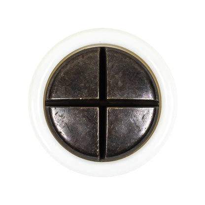 Italian White and Antique Bronze Plus Sign Plastic Shank Back Button - 44L/28mm