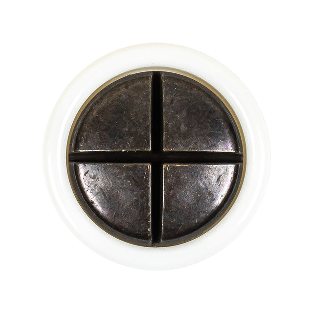 Italian White and Antique Bronze Plus Sign Plastic Shank Back Button - 44L/28mm