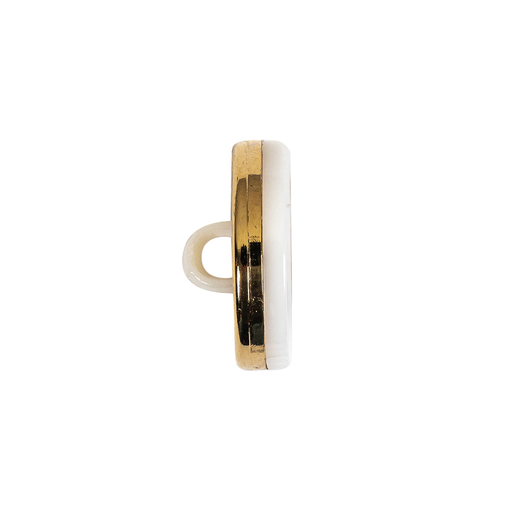 Italian Gold and White Dual Striped Plastic Shank Back Button - 32L/20mm Folded