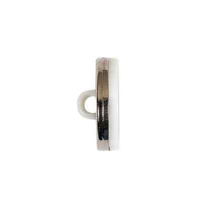 Italian Silver and White Dual Striped Plastic Shank Back Button - 32L/20mm Folded