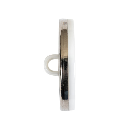 Italian Silver and White Dual Striped Plastic Shank Back Button - 44L/28mm Folded