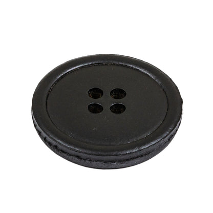 Italian Black Low Convex Leather 4-Hole Button - 44L/28mm Folded