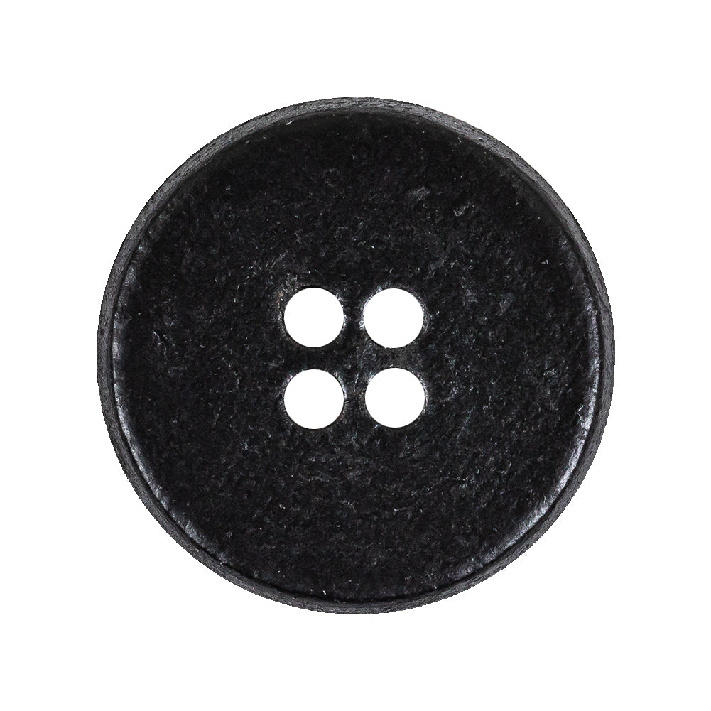 Italian Black Low Convex Leather 4-Hole Button - 44L/28mm Detail