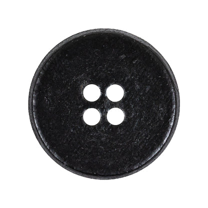 Italian Black Low Convex Leather 4-Hole Button - 44L/28mm Detail