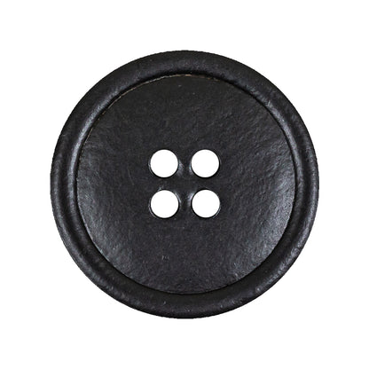Italian Black Low Convex Leather 4-Hole Button - 44L/28mm