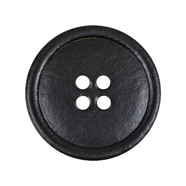 Italian Black Low Convex Leather 4-Hole Button - 44L/28mm