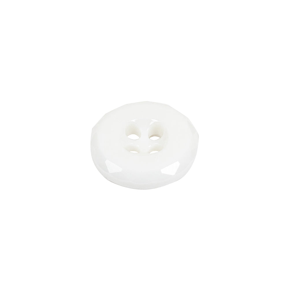 Italian White Faceted 4-Hole Nylon Button - 24L/15mm Folded