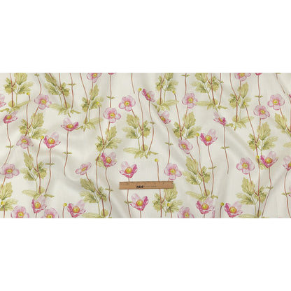 Pink, Green and White Anemone Flower Medium Weight Linen Woven Full
