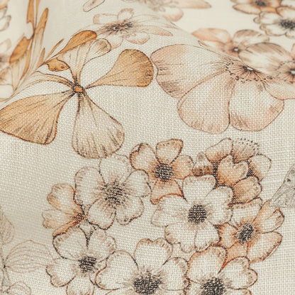 Peach, Red and White Floral Lightweight Linen Woven Detail
