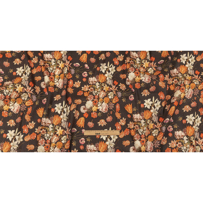 Red, Orange and Dark Brown Bouquets Stretch Linen and Rayon Woven Full