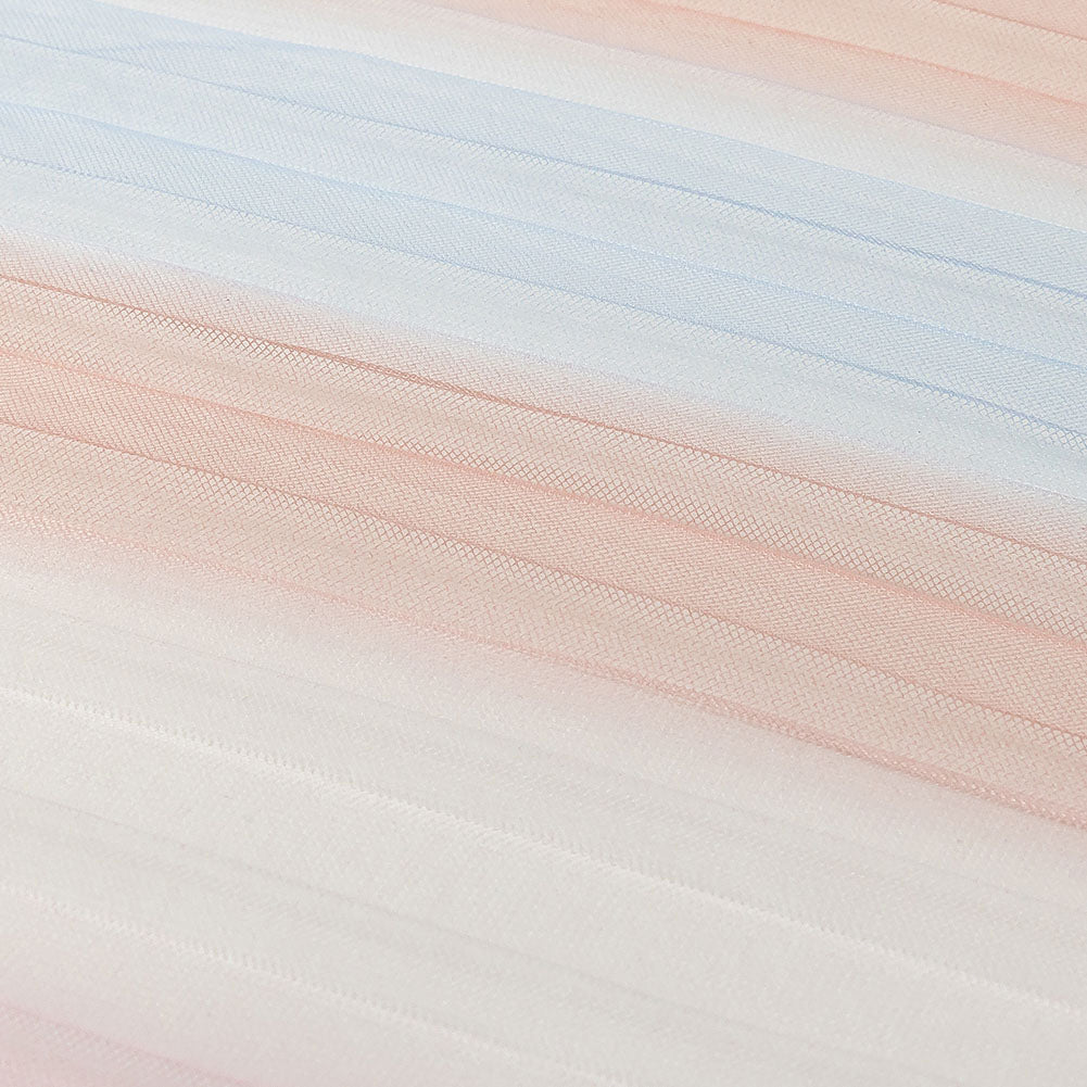 Pink, Peach and Blue Ombre Stripes Pleated Tulle Folded