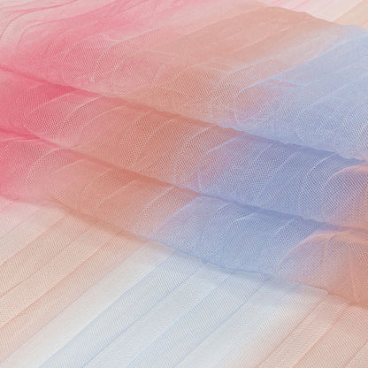 Pink, Peach and Blue Ombre Stripes Pleated Tulle Full