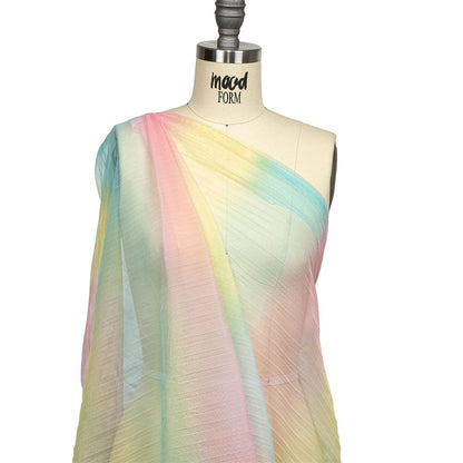 Sea Pink, Yellow and Blue Gradient Stripes Pleated Tulle Detail
