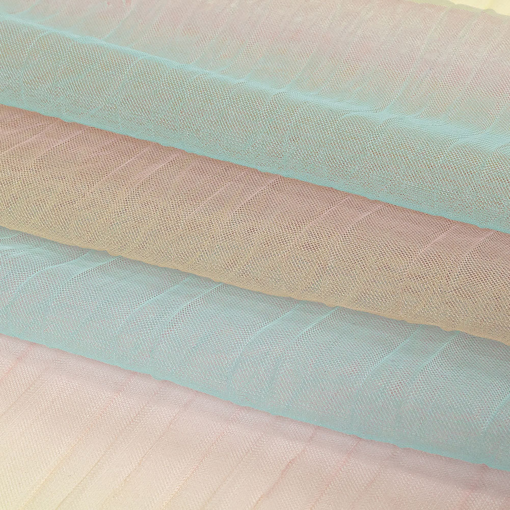 Sea Pink, Yellow and Blue Gradient Stripes Pleated Tulle Full