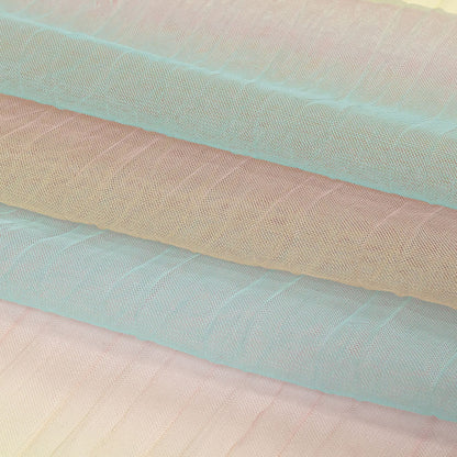 Sea Pink, Yellow and Blue Gradient Stripes Pleated Tulle Full