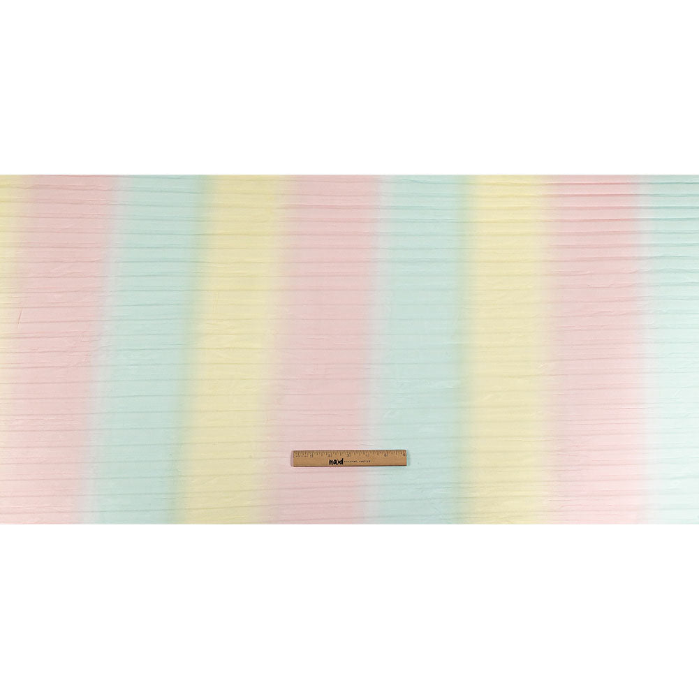 Sea Pink, Yellow and Blue Gradient Stripes Pleated Tulle Drape