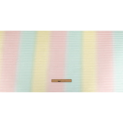 Sea Pink, Yellow and Blue Gradient Stripes Pleated Tulle Drape