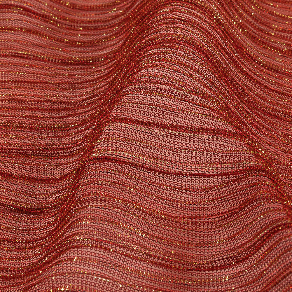Metallic Stretch Plisse - Tomato and Gold - Natalia Collection Folded