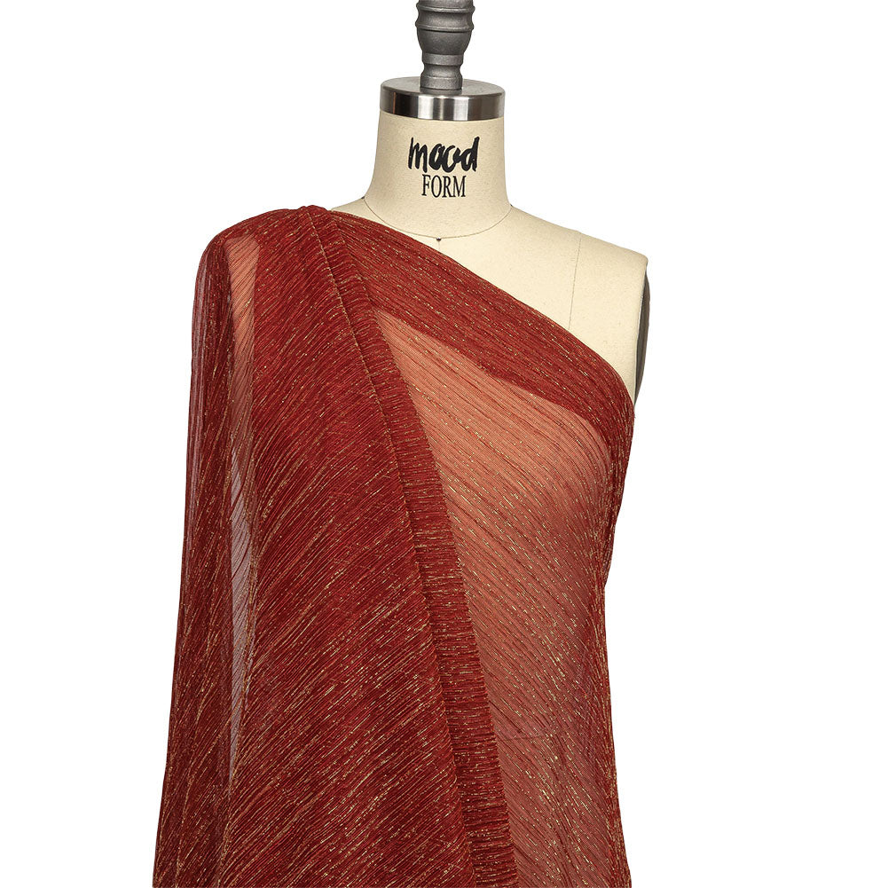 Metallic Stretch Plisse - Tomato and Gold - Natalia Collection Detail