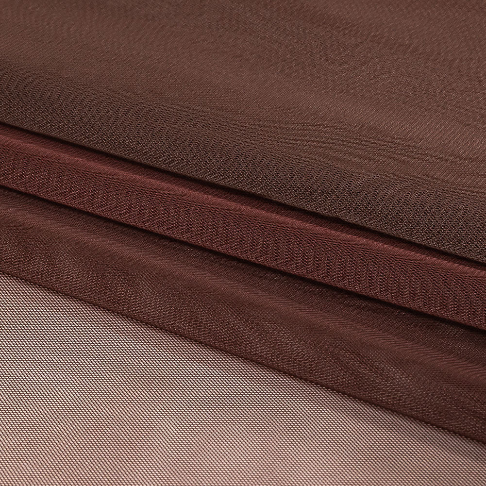 Caramel, Brown and Deep Mahogany Ombre Shadow Stretch Tulle - Folded