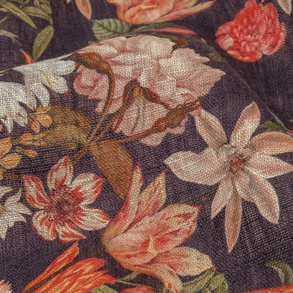 Red, Orange and Eggplant Bouquets Lightweight Linen Woven Detail