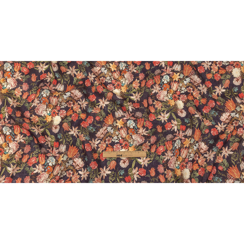 Red, Orange and Eggplant Bouquets Lightweight Linen Woven Full