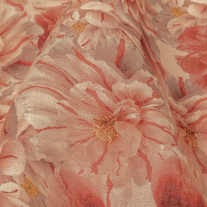Pink, Red and Gray Packed Florals Lightweight Linen Woven Detail