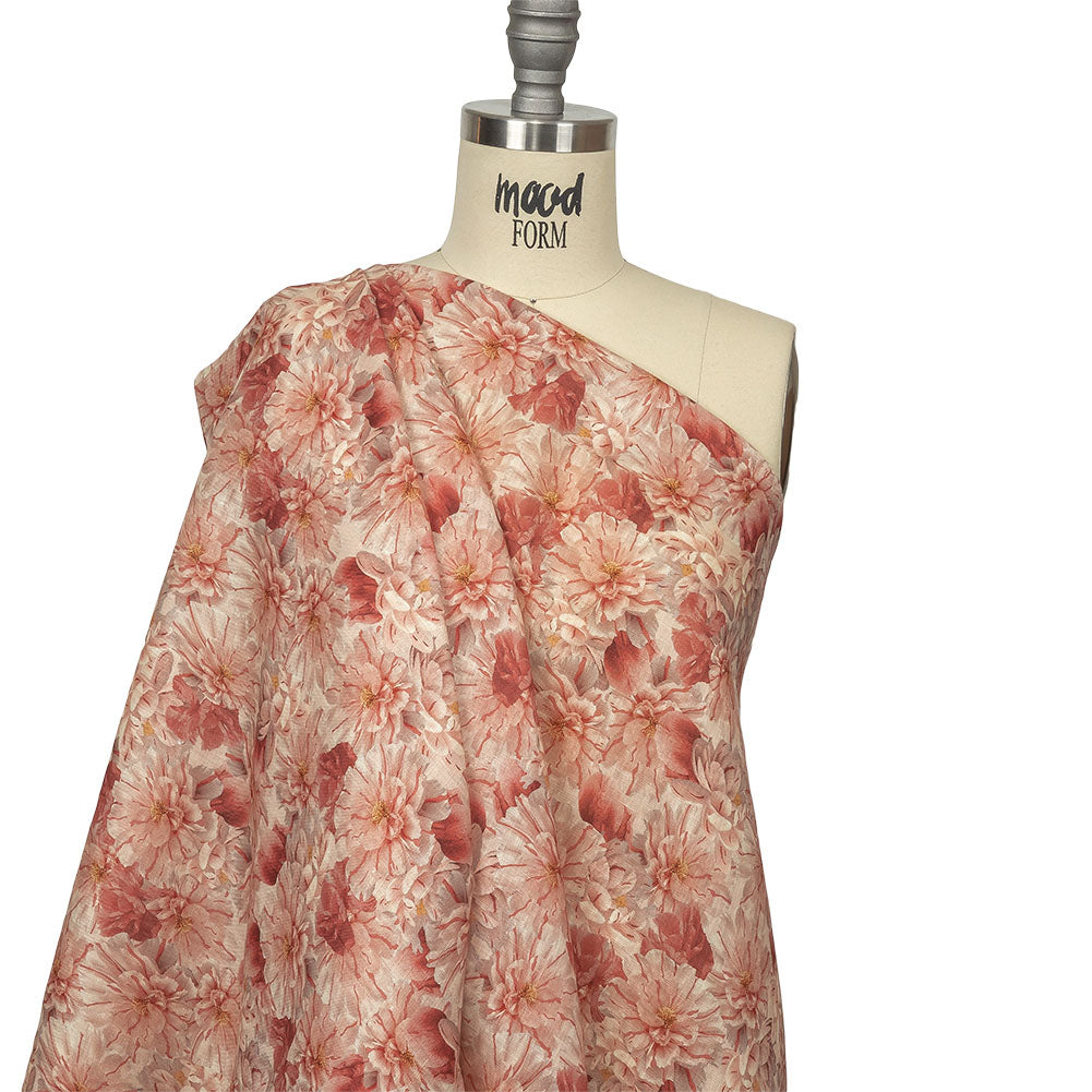Pink, Red and Gray Packed Florals Lightweight Linen Woven Drape
