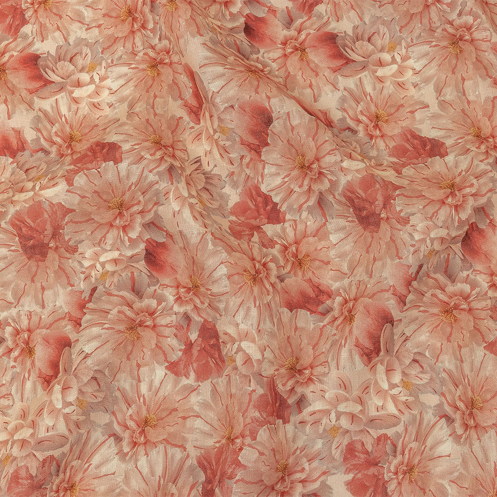 Pink, Red and Gray Packed Florals Lightweight Linen Woven
