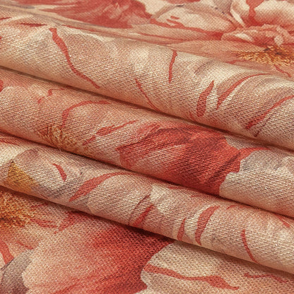 Pink, Red and Gray Packed Florals Stretch Linen and Rayon Woven Folded