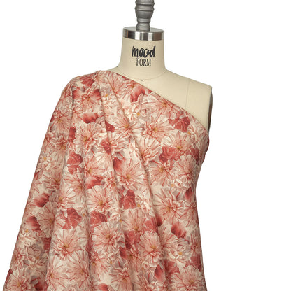 Pink, Red and Gray Packed Florals Stretch Linen and Rayon Woven Drape