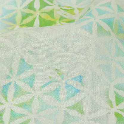Turquoise, Lime and White Floral Geometry Medium Weight Linen Woven Detail